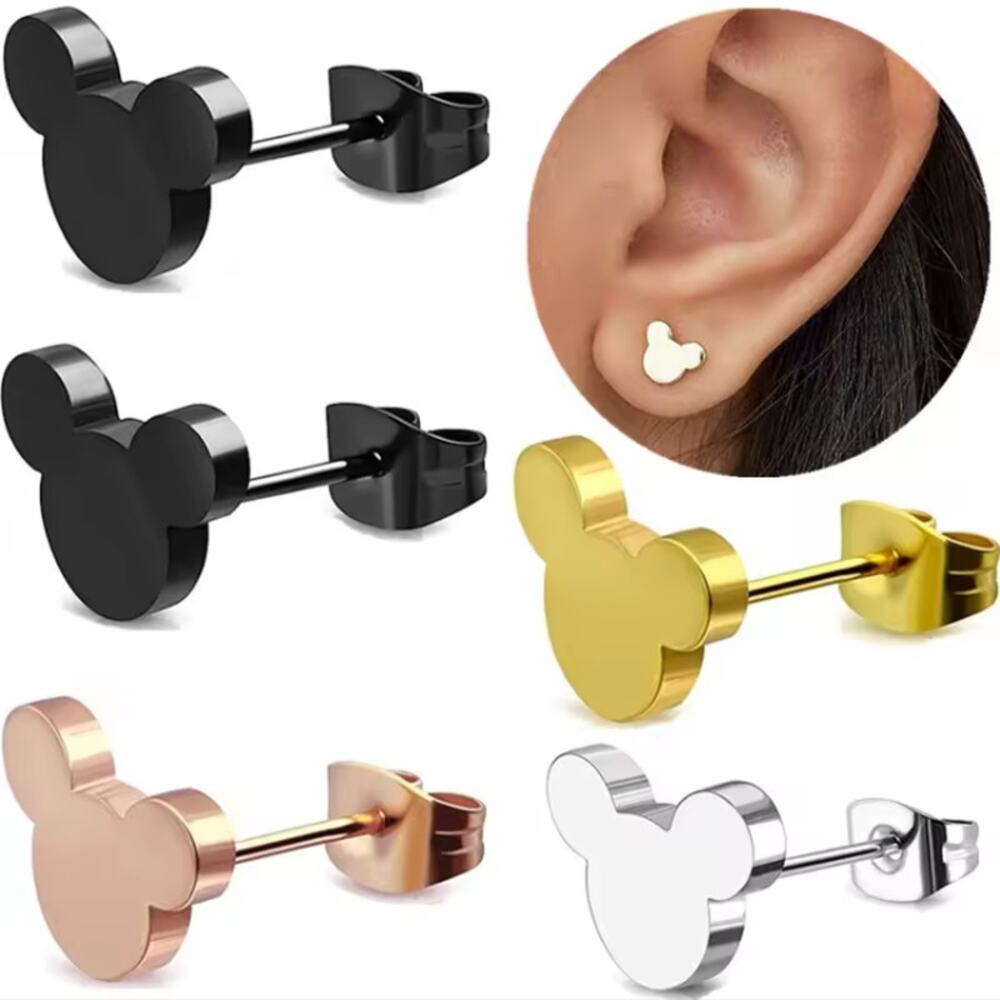 Yellow Gold Stainless Steel Mickey Mouse Silhouette Stud Earrings - Picture 9 of 9